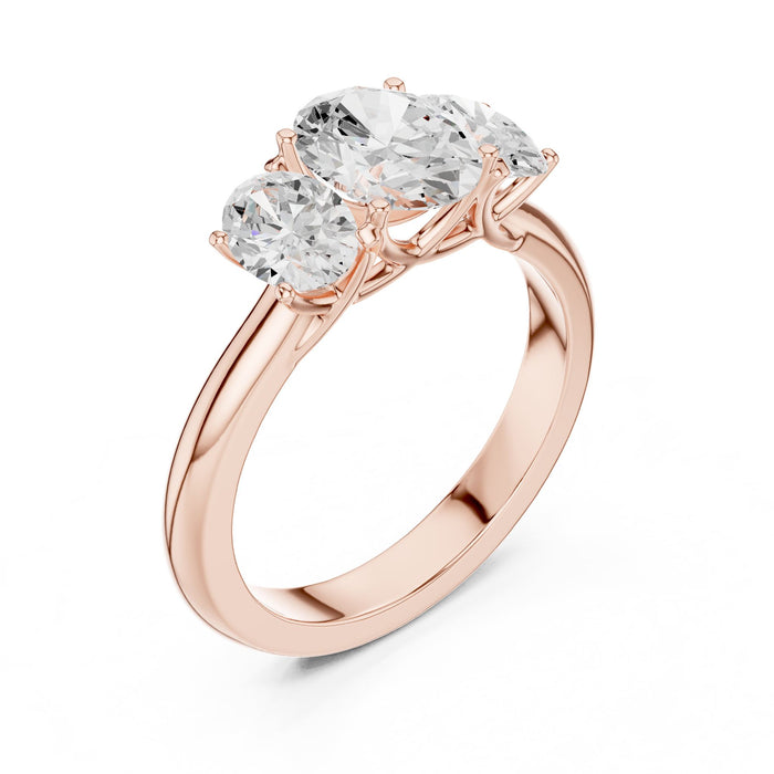 Oval Lab Grown Diamond Three-Stone Engagement Ring rose gold video