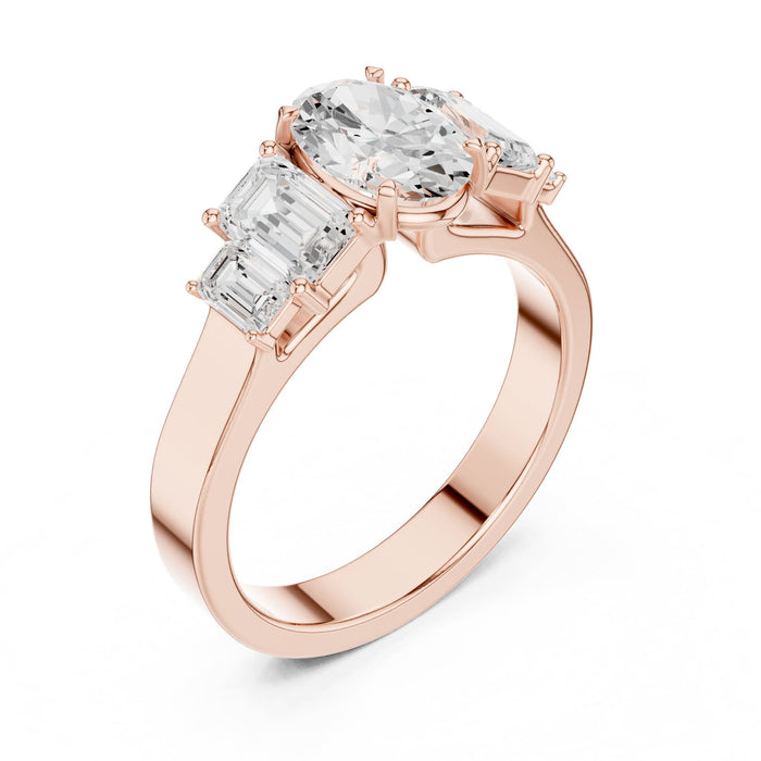 Oval Lab Grown Diamond Three-Stone Engagement Ring rose gold video