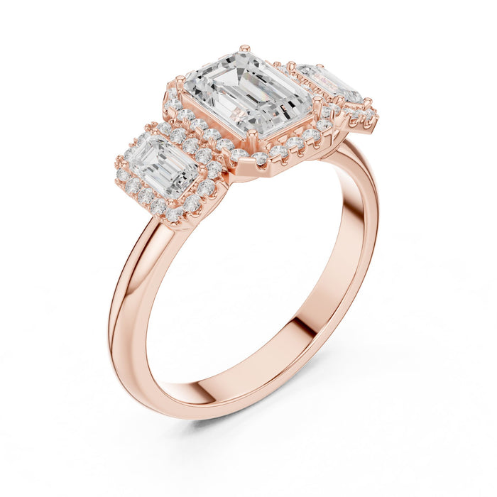 Emerald Lab Grown Diamond Three-Stone Engagement Ring rose gold video