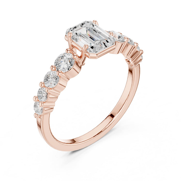 Emerald Lab Grown Diamond Side-Stone Engagement Ring rose gold video
