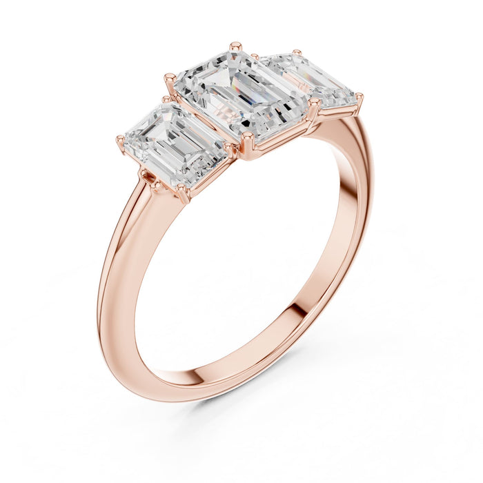 Emerald Lab Grown Diamond Three-Stone Engagement Ring rose gold video