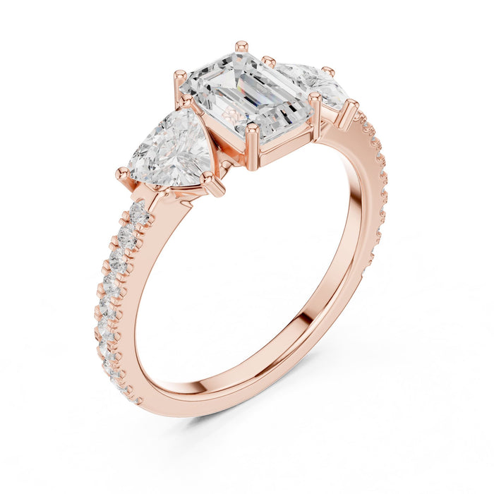 Emerald Lab Grown Diamond Three-Stone Engagement Ring rose gold video