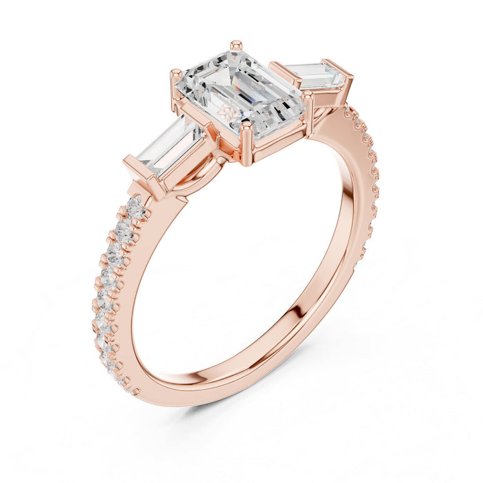 Emerald Lab Grown Diamond Three-Stone Engagement Ring rose gold video