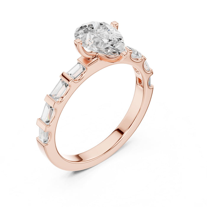 Pear Lab Grown Diamond Side-Stone Engagement Ring rose gold video