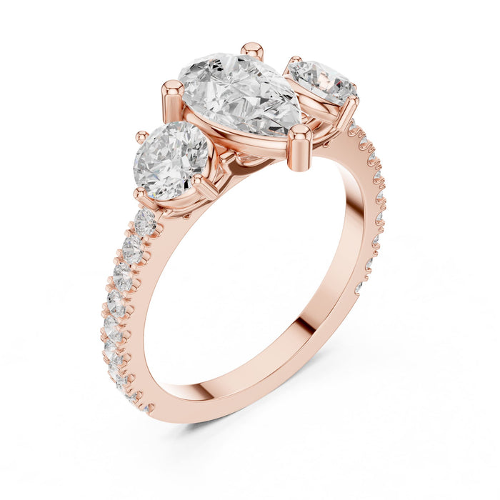 Pear Lab Grown Diamond Three-Stone Engagement Ring rose gold video