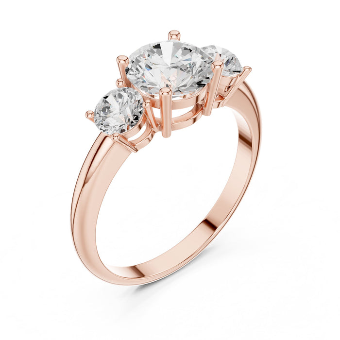 Round Lab Grown Diamond Three-Stone Engagement Ring rose gold video