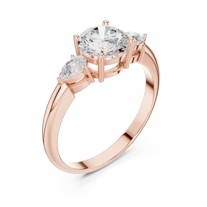 Round Lab Grown Diamond Three-Stone Engagement Ring rose gold video
