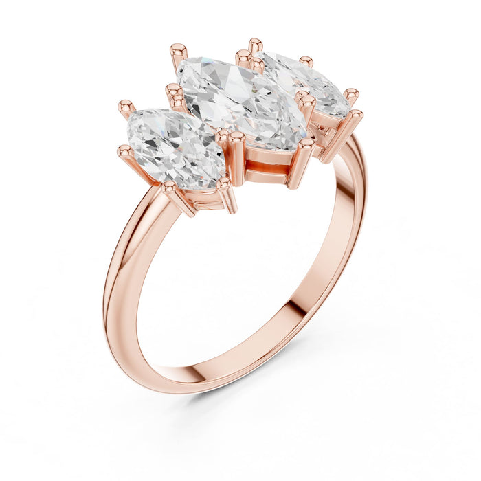 Marquise Lab Grown Diamond Three-Stone Engagement Ring rose gold video