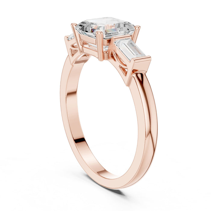 Asscher Lab Grown Diamond Three-Stone Engagement Ring yellow gold video