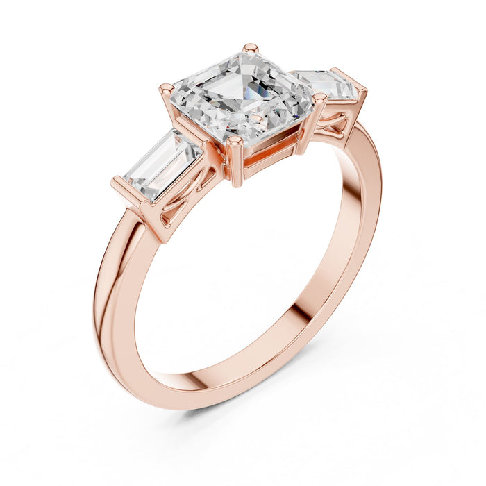 Asscher Lab Grown Diamond Three-Stone Engagement Ring rose gold video