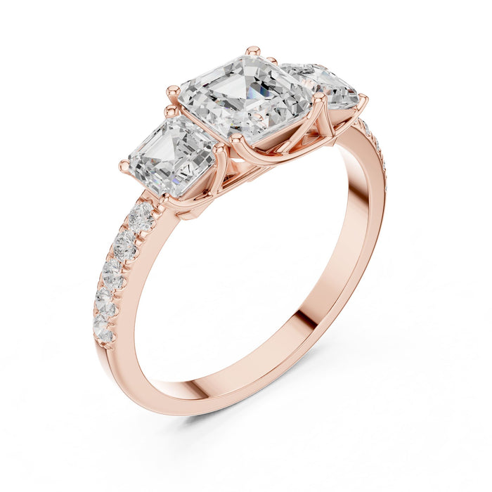 Princess Lab Grown Diamond Three-Stone Engagement Ring rose gold video