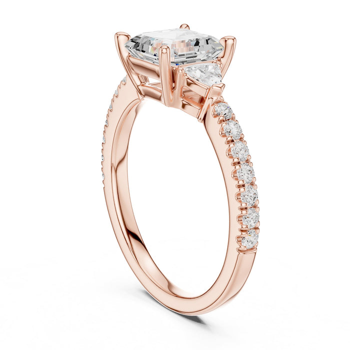 Asscher Lab Grown Diamond Three-Stone Engagement Ring yellow gold video
