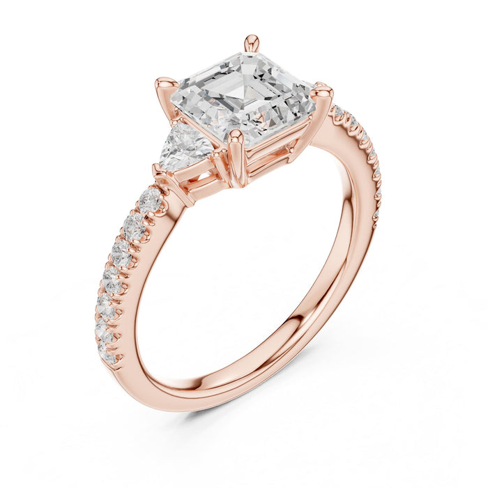 Asscher Lab Grown Diamond Three-Stone Engagement Ring rose gold video