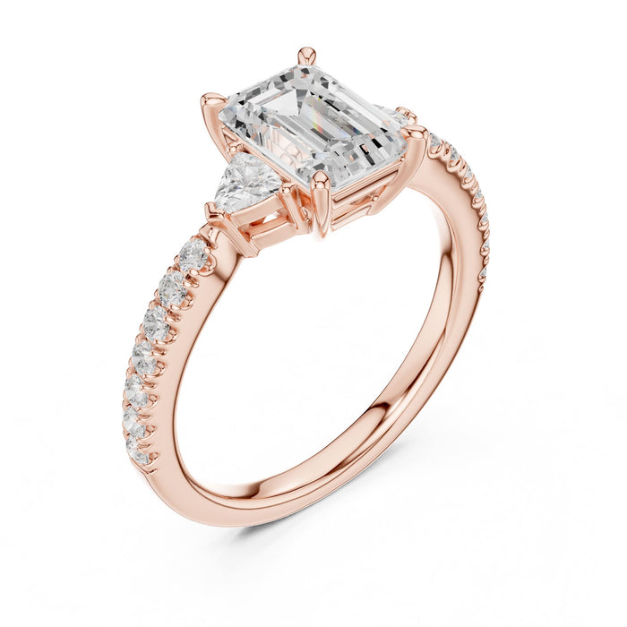 Emerald Lab Grown Diamond Three-Stone Engagement Ring rose gold video