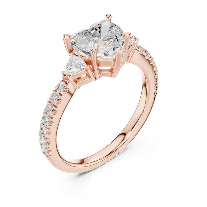 Heart Lab Grown Diamond Three-Stone Engagement Ring rose gold video