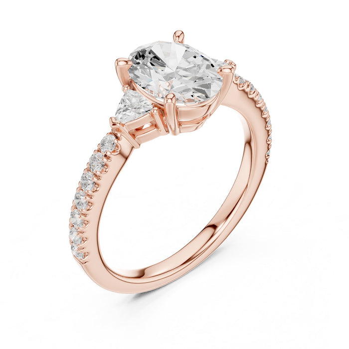 Oval Lab Grown Diamond Three-Stone Engagement Ring rose gold video
