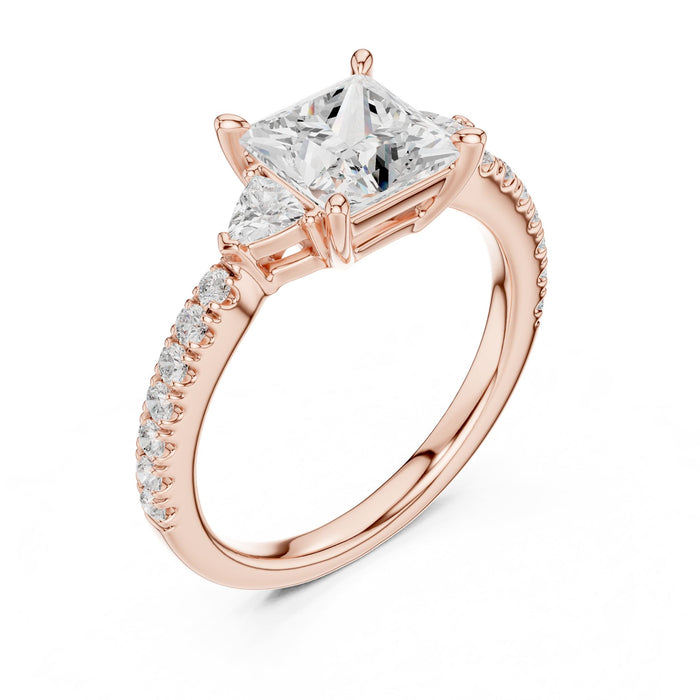 Princess Lab Grown Diamond Three-Stone Engagement Ring rose gold video