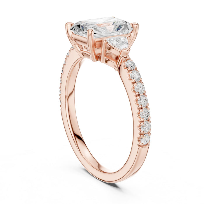 Radiant Lab Grown Diamond Three-Stone Engagement Ring yellow gold video