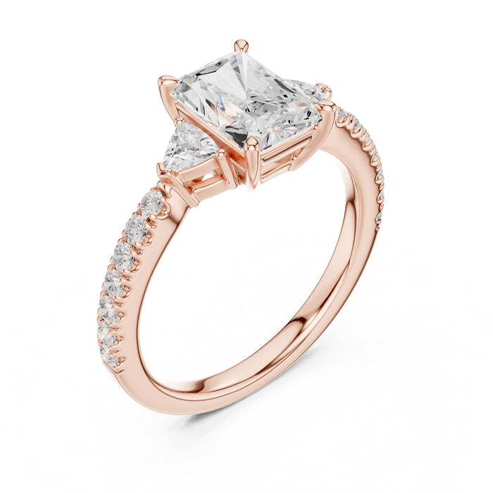 Radiant Lab Grown Diamond Three-Stone Engagement Ring rose gold video