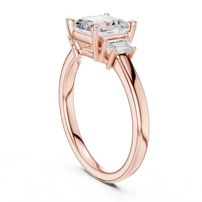 Asscher Lab Grown Diamond Three-Stone Engagement Ring yellow gold video