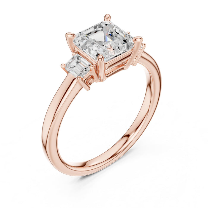 Asscher Lab Grown Diamond Three-Stone Engagement Ring rose gold video