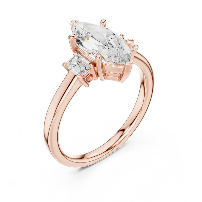 Marquise Lab Grown Diamond Three-Stone Engagement Ring rose gold video