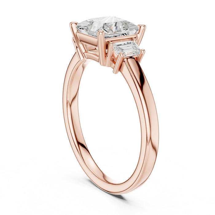 Princess Lab Grown Diamond Three-Stone Engagement Ring yellow gold video