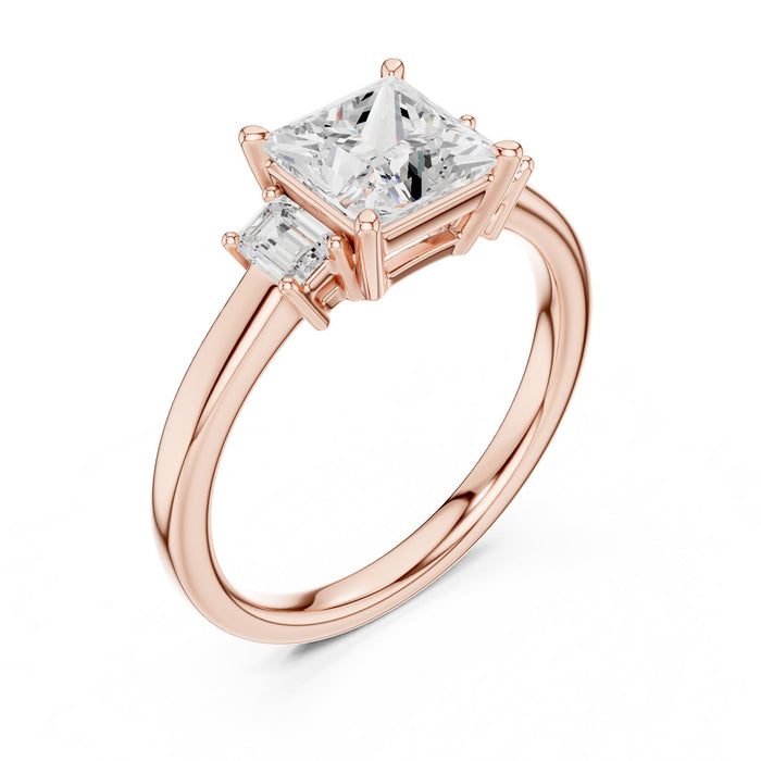 Princess Lab Grown Diamond Three-Stone Engagement Ring rose gold video