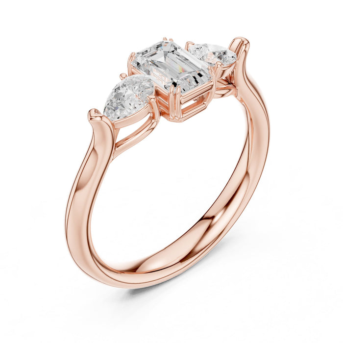 Emerald Lab Grown Diamond Three-Stone Engagement Ring rose gold video
