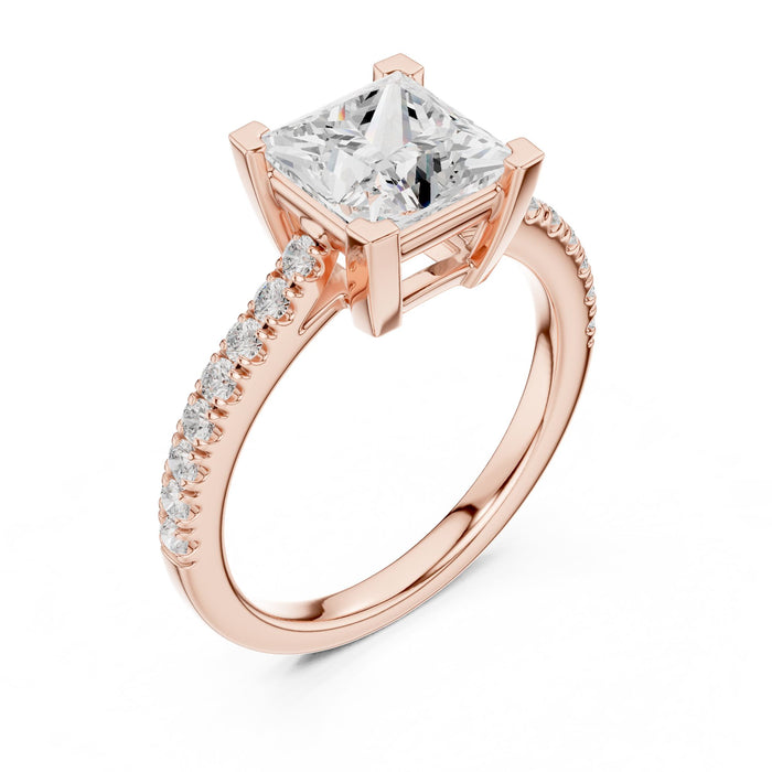 Princess Lab Grown Diamond Pave Engagement Ring rose gold video