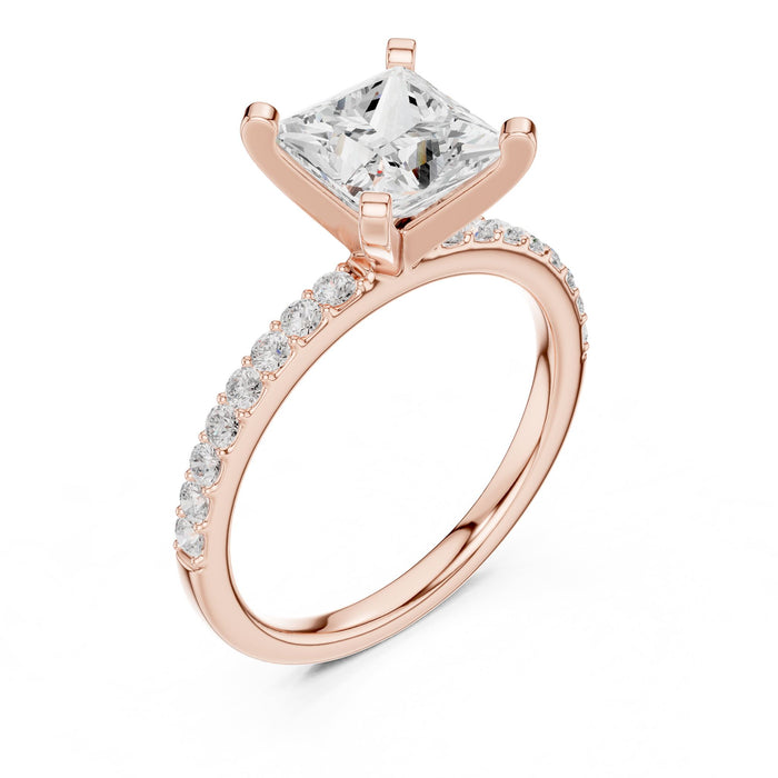 Princess Lab Grown Diamond Pave Engagement Ring rose gold video