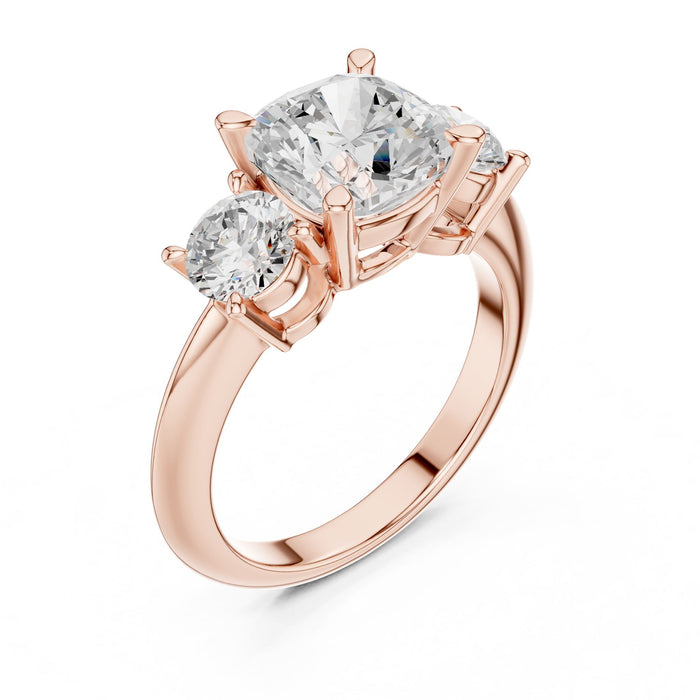Cushion Lab Grown Diamond Three-Stone Engagement Ring rose gold video