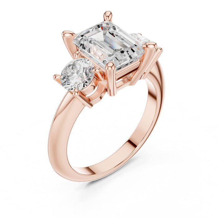 Emerald Lab Grown Diamond Three-Stone Engagement Ring rose gold video