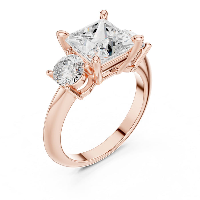 Princess Lab Grown Diamond Three-Stone Engagement Ring rose gold video