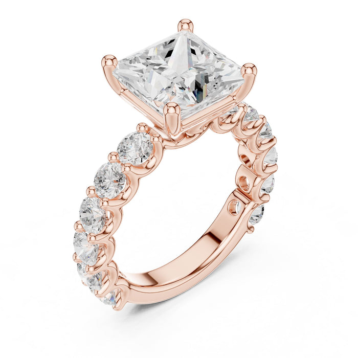 Princess Lab Grown Diamond Pave Engagement Ring rose gold video
