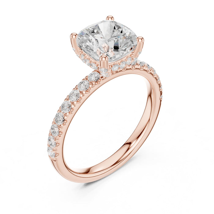 Cushion Lab Grown Diamond Hidden-Halo Engagement Ring rose gold video