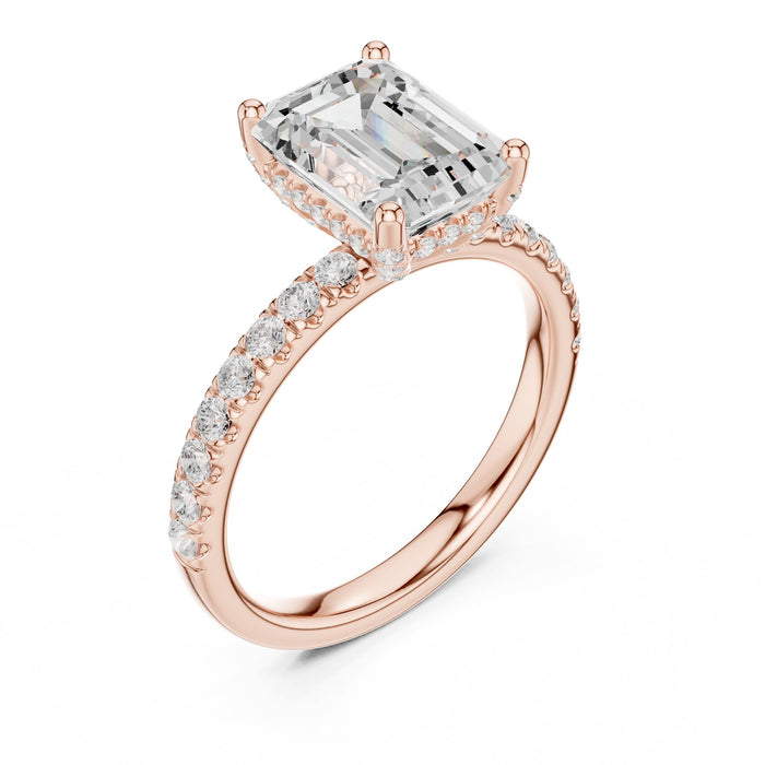 Emerald Lab Grown Diamond Hidden-Halo Engagement Ring rose gold video