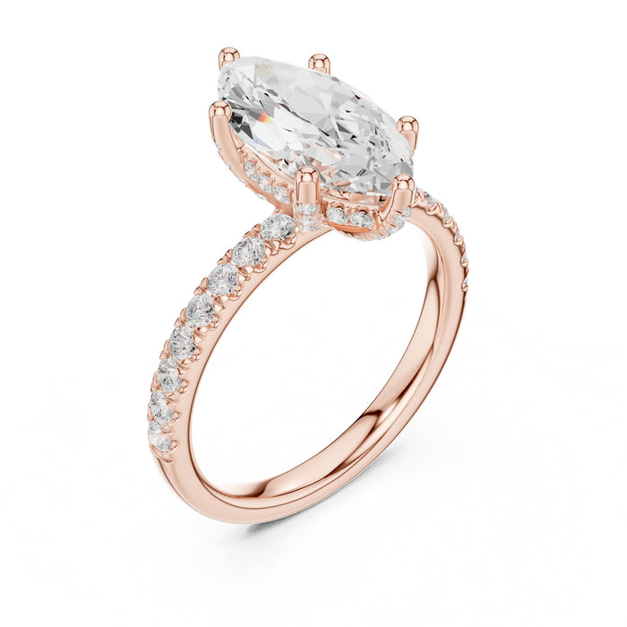 Marquise Lab Grown Diamond Hidden-Halo Engagement Ring rose gold video