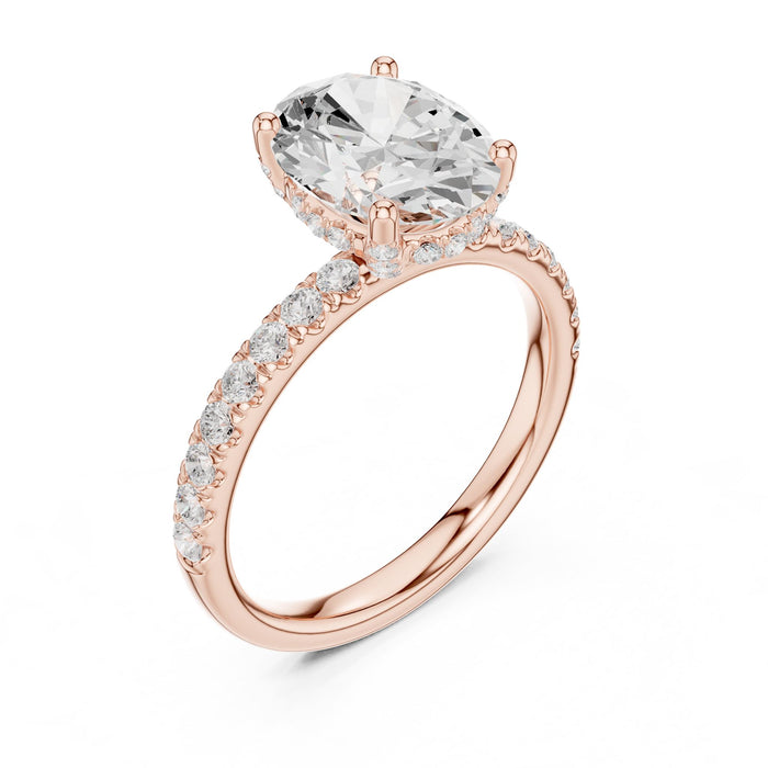 Oval Lab Grown Diamond Hidden-Halo Engagement Ring rose gold video