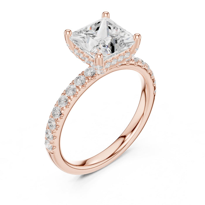Princess Lab Grown Diamond Hidden-Halo Engagement Ring rose gold video