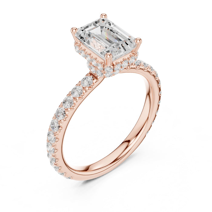 Emerald Lab Grown Diamond Hidden-Halo Engagement Ring rose gold video