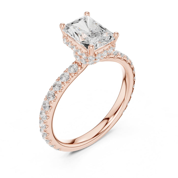 Emerald Lab Grown Diamond Hidden-Halo Engagement Ring rose gold video