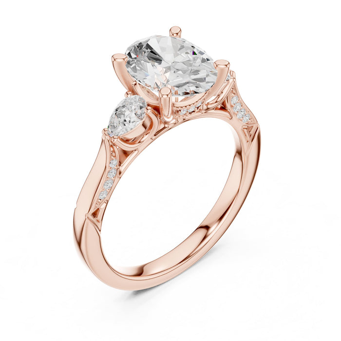 Oval Lab Grown Diamond Three-Stone Engagement Ring rose gold video