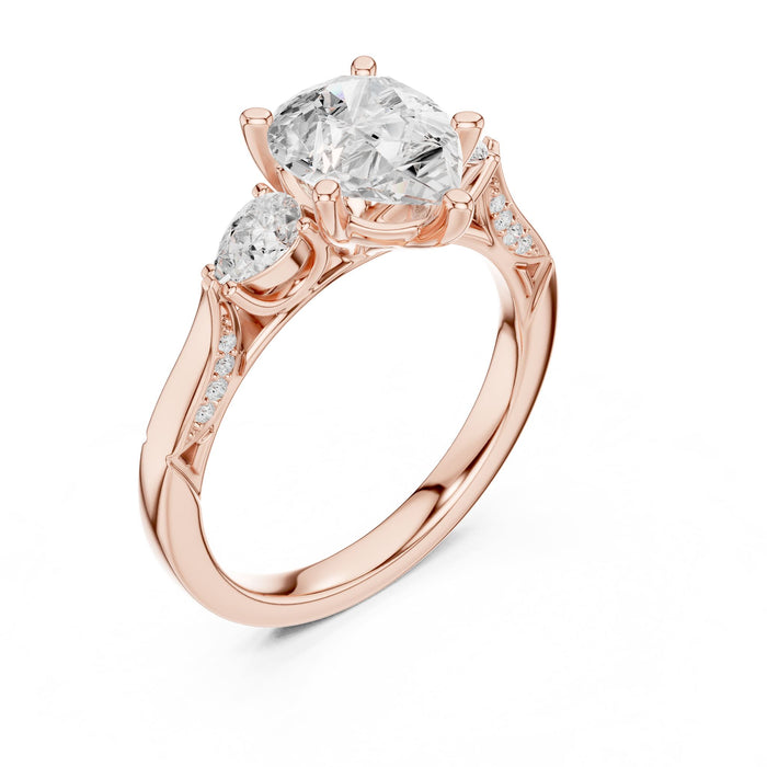 Pear Lab Grown Diamond Three-Stone Engagement Ring rose gold video