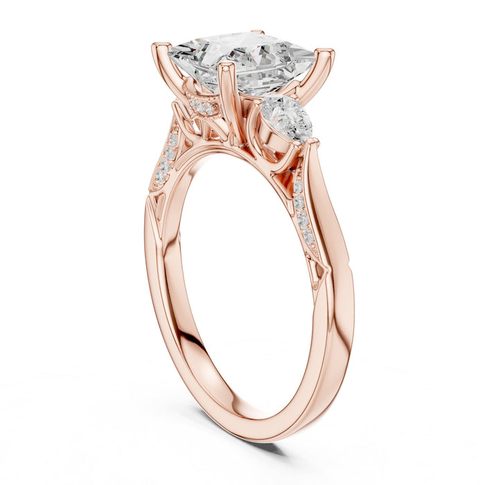 Princess Lab Grown Diamond Three-Stone Engagement Ring yellow gold video