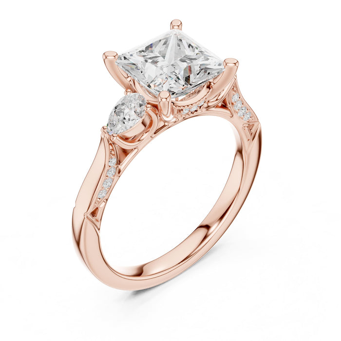 Princess Lab Grown Diamond Three-Stone Engagement Ring rose gold video
