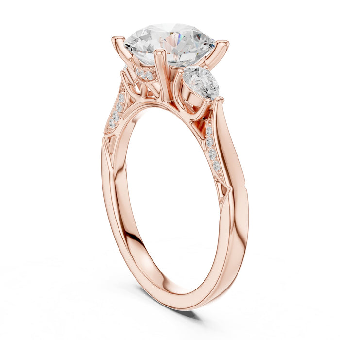 Round Lab Grown Diamond Three-Stone Engagement Ring yellow gold video