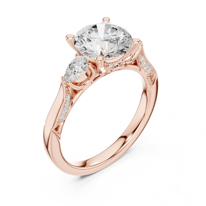 Round Lab Grown Diamond Three-Stone Engagement Ring rose gold video