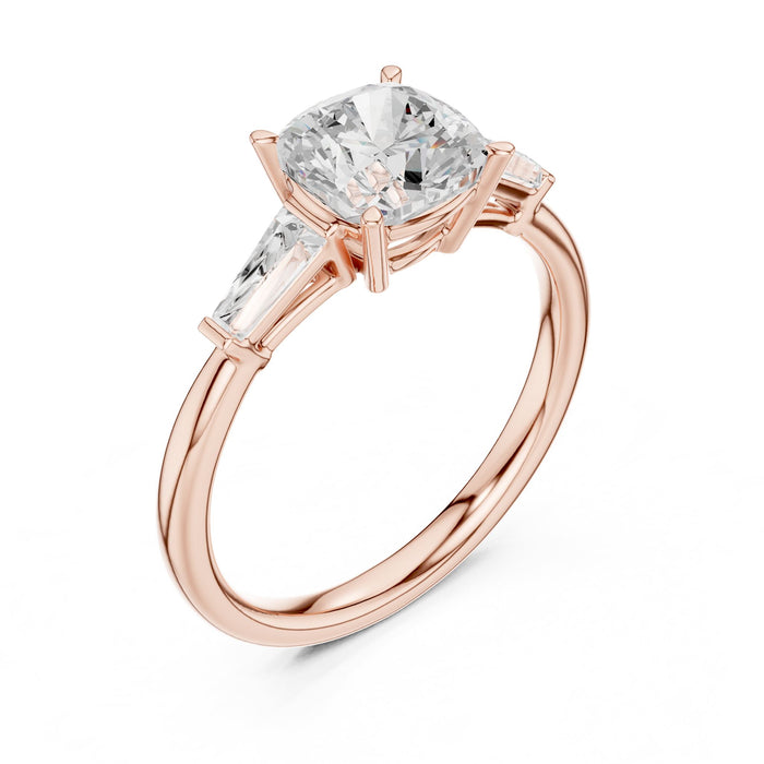 Cushion Lab Grown Diamond Three-Stone Engagement Ring rose gold video