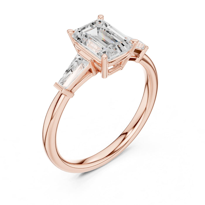Emerald Lab Grown Diamond Three-Stone Engagement Ring rose gold video